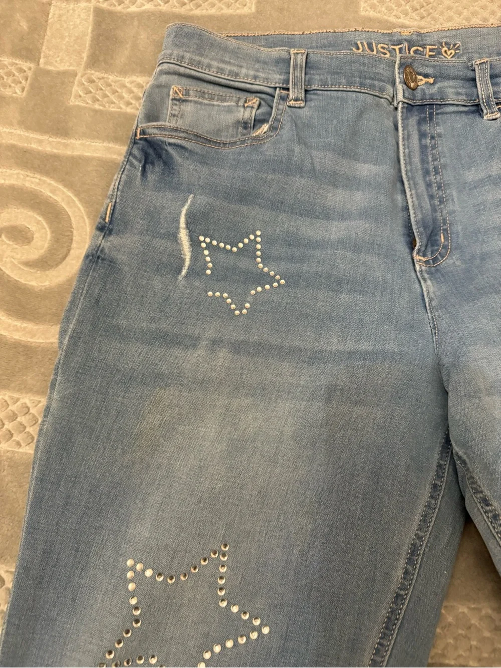 Justice Girls' Light Wash Star-Studded Distressed Jeans